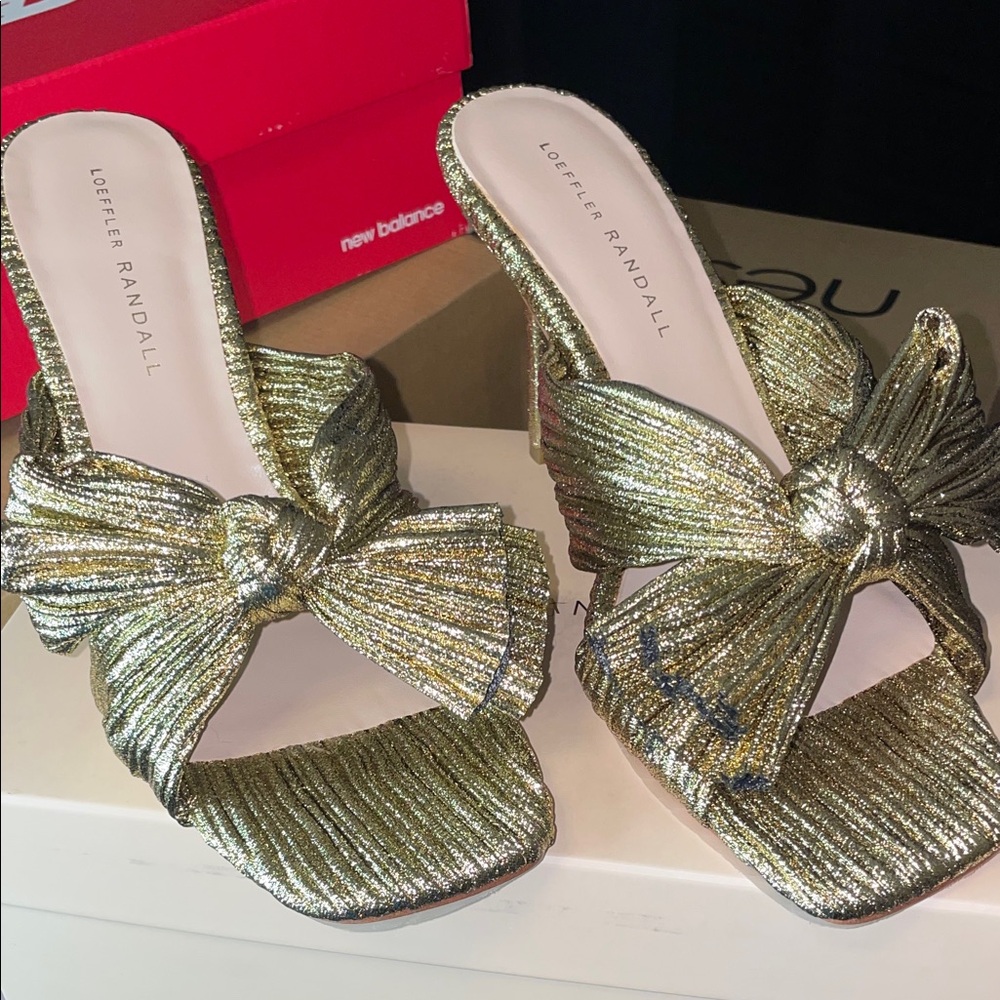 Loeffler Randall Claudia Gold Bow Mules-New-Size 9 - Picture 4 of 8